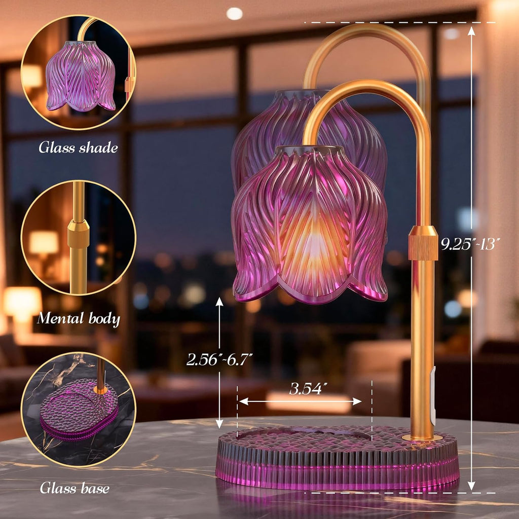 Candle Warmer Lamp with Adjustable Height - Flameless 4-Level Dimmable Wax Warmer, Timer Function & Stylish Design in Multiple Colors (Pink)
