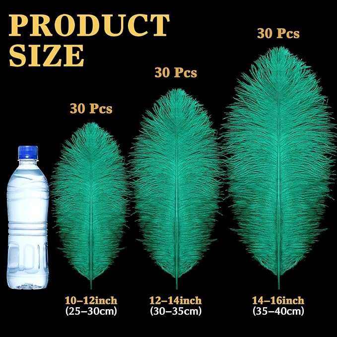 Maitys 90 Pcs Large Natural Ostrich Feathers Bulk 14-16 Inch (35-40cm) 12-14 Inch (30-35cm) 10-12 Inch (25-30cm) Ostrich Feathers Plumes for Centerpieces Wedding (Blackish Green)