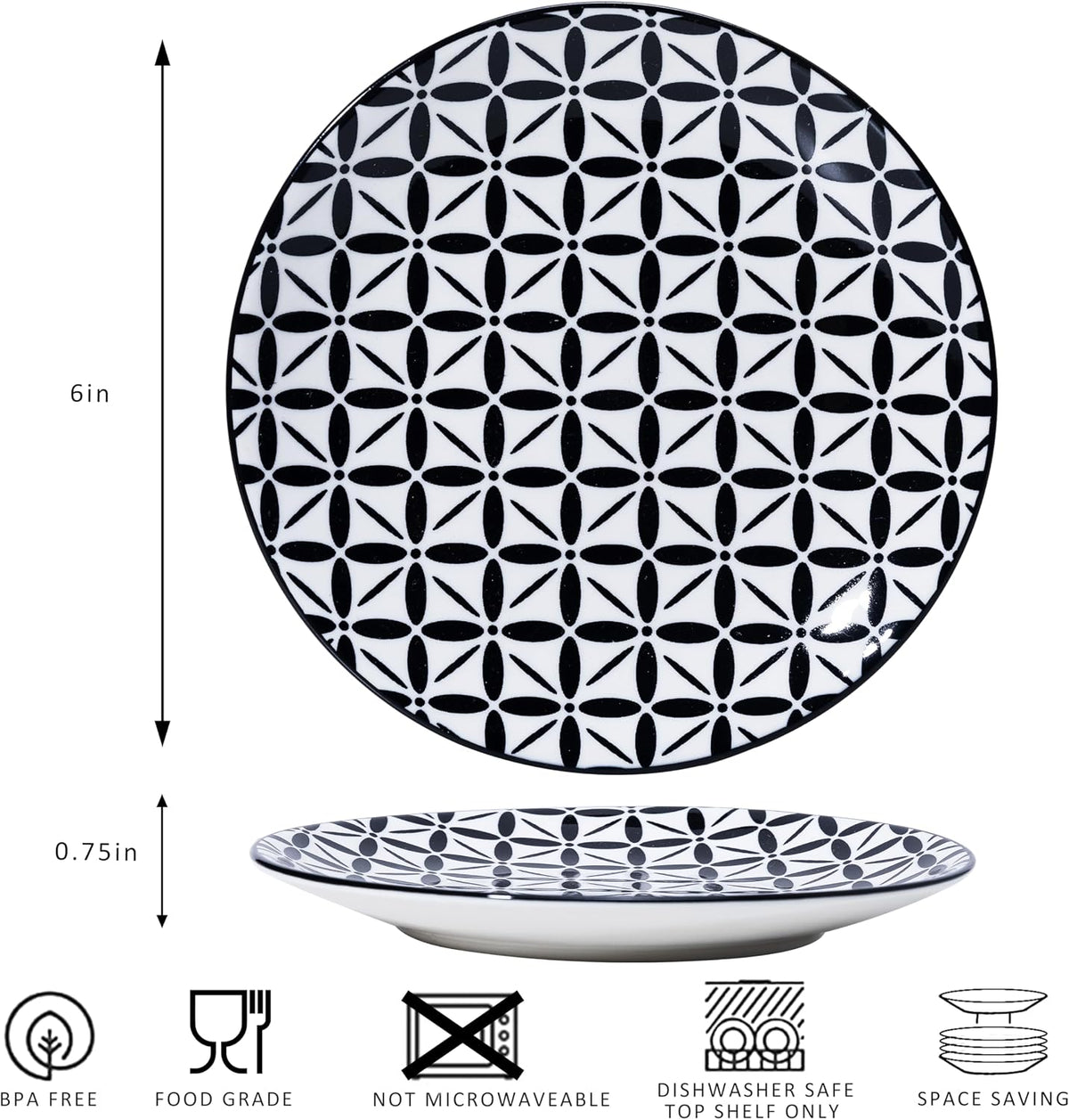 LEHAHA Ceramic 6'' Appetizer Plates Set of 6, Small Dessert/Salad Pla...