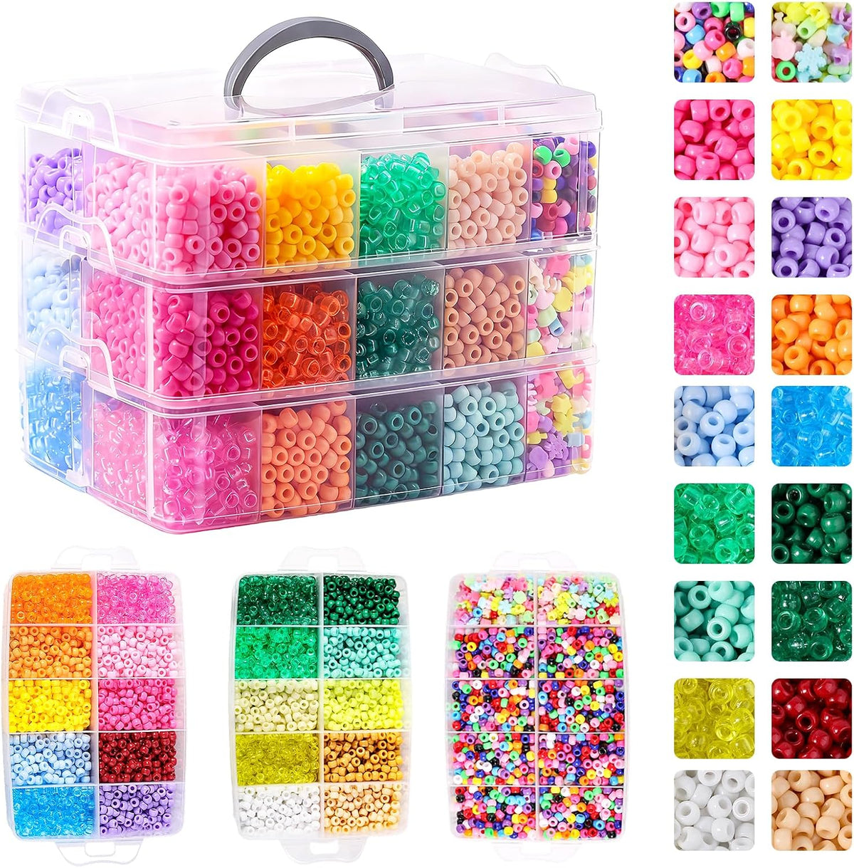 Pony Beads Bulk, 12000+ pcs Plastic Assorted Bead for Bracelets Creating Craf...