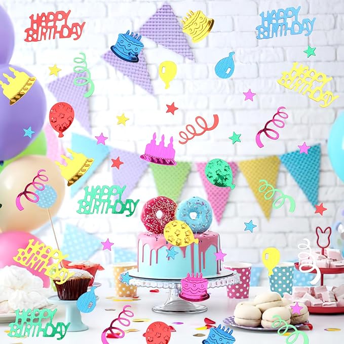 MARFOREVER Happy Birthday Glitter Confetti, Birthday Party Metallic Foil Table Confetti Multicolor Cake Balloon Sprinkles Table Centerpiece for Baby Shower Party Decorations