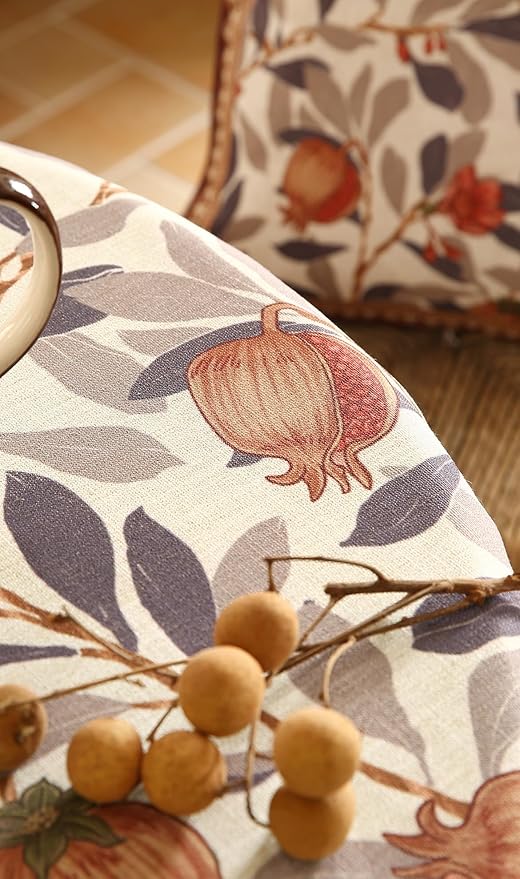 patdrea Designer Linen Round Tablecloth,Vintage Pomegranates and Leaves Tree Tablecloths,Fall Table Decor Cover for Kitchen Dining Christmas,Thanksgiving,Tea Party,Diameter 67"-Tehran a