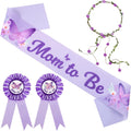 Chunful Butterfly Theme Mom to Be Sash Baby Shower Dad to Be Pin and Flower Crown Headband for Gender Reveals Party Baby Shower Party Favors Decorations for Girls Pregnancy Photo Props Gifts（Purple）