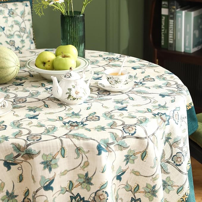 patdrea Designer Linen Table Cloth for Round Table,Durable Breathable Anti-Wrinkle Floral Tablecloth,Fall Decorative Cover for Kitchen Dining,Christmas,Thanksgiving,Party,Diameter 67"-Noah