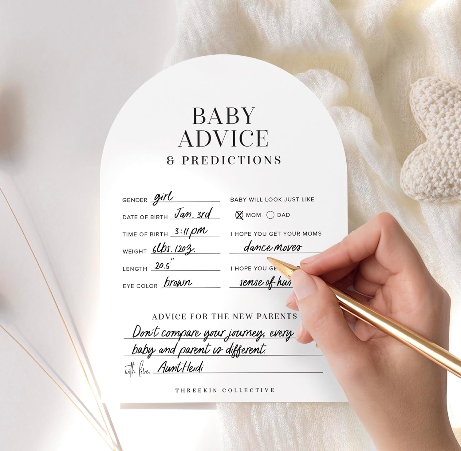 ThreeKin Collective Baby Shower Games Cards - 50 Baby Predictions and Advice Cards | 5x7 Inch Tall | Fun Gender Reveal Games for Boys & Girls | Perfect Baby Shower Game Set, US Owned Business