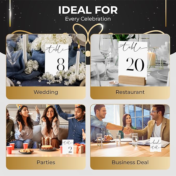 26 Pieces Table Numbers for Wedding Reception, Table Number 1-25 with Head Table Card, Double Sided Contemporary Table Number Design, 4x6" Wedding Table Numbers, Matte Lamination Table Number Cards