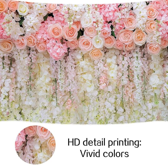 6x4ft Pink Rose Flower Wedding Photography Backdrop Spring Floral Photography Backdrop Valentine's Day Mother's Day Girl Birthday Baby Shower Wedding Bridal Party Banner Photo Booth Props Background