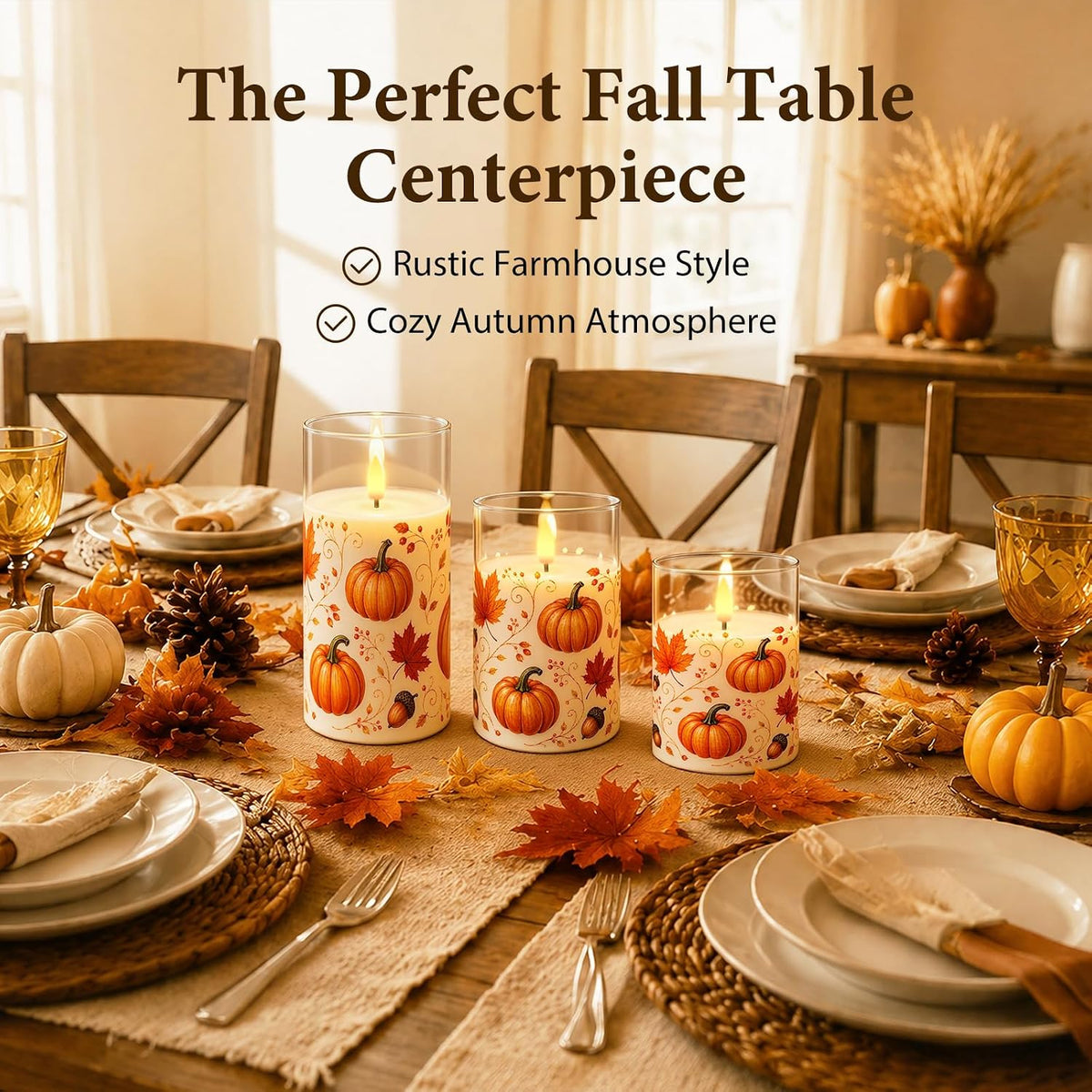 Raycare Fall Flameless LED Pillar Candles Battery Powered with Remote Timer
