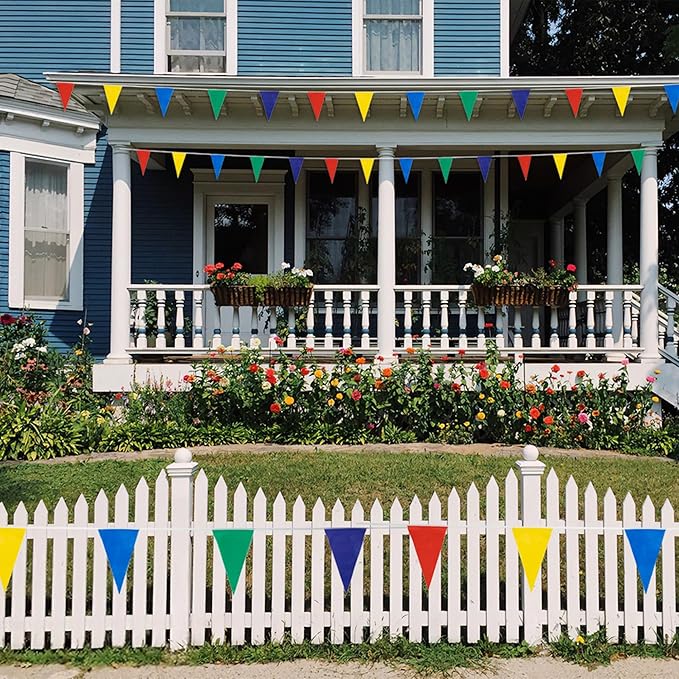 GREATRIL Pennant Banner 80 Flags Waterproof Triangle Banner for Outdoor School Graduation Anniversary Prom Holidays Decorations 4 Strings