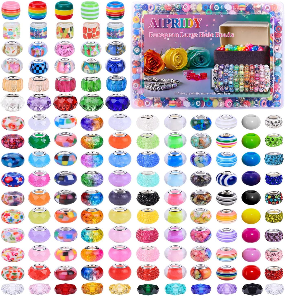 aipridy european large hole beads, colorful glass charm, main product view