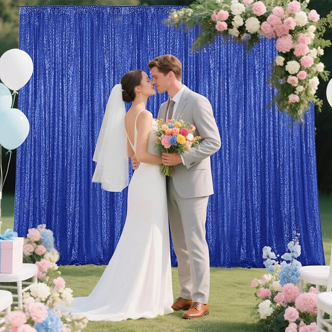 Navy Blue Sequin Backdrop Curtain 2 Pieces 2FTx8FT Glitter Photography Backdrop for Party Wedding Birthday Christmas Decorations