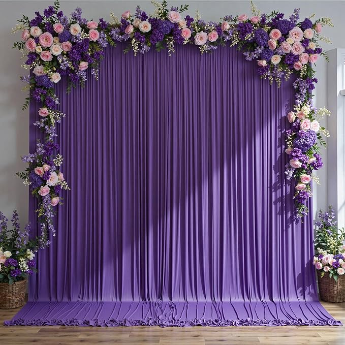50 ft x 10 ft Wrinkle Free Purple Backdrop Curtain for Parties, 5ft x 10ft 10 Panels Polyester Purple Photo Backdrop Drapes for Wedding Birthday Party Baby Shower Fabric Photo Curtains for Mermaid