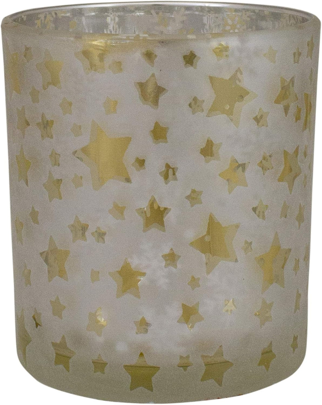 Frosted Stars and Snowflakes Glass Christmas Candle Holder - 3" - Matte Silver and Gold