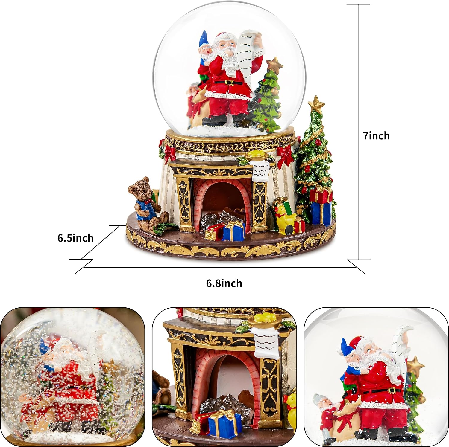 Santa Claus Fireplace Musical Snow Globe,Automatic Snowfall & Fireplace Flame Music Box,Christmas Home Decoration,Ideal Gifts for Family, Girlfriend, Friends,Plays 8 Classic Christmas Tunes