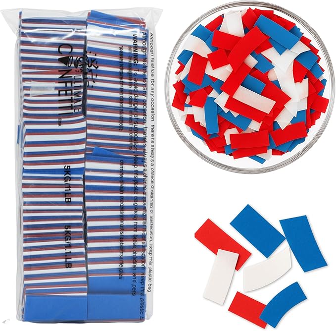 Ultimate Confetti, Biodegradable Confetti Red, White & Blue - Rectangular Fluttering Tissue Paper Confetti for Cannon and Launcher use – Wedding Confeti, Parties and Live Events - 1 lb, 16 oz