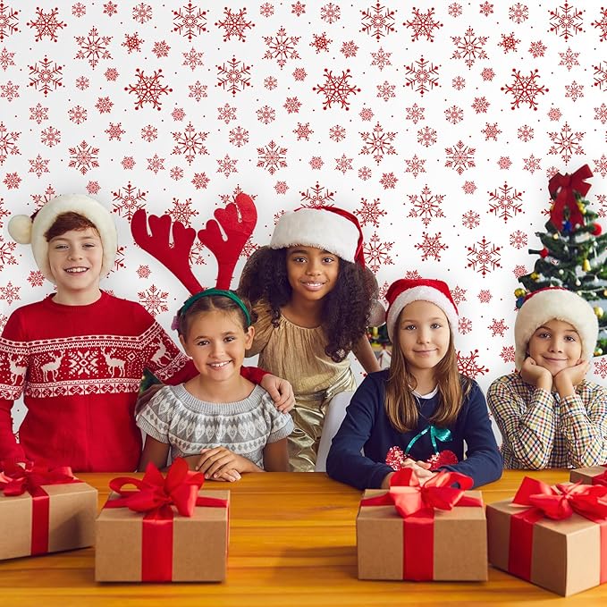 12 Pieces Christmas Snowflake Plastic Party Tablecloth Decorations,54x108 inch Disposable White Red Rectangle Snowflake Xmas Table Cover Backdrop for Winter Christmas Holiday New Year Party Supplies