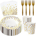 160 Pcs White and Gold Paper Plates, Forks and Cups Party Supplies, Disposable Paper Dessert Cake Plates Tableware Supplies for Birthdays, Graduations, Weddings, Holidays (40 Guests)