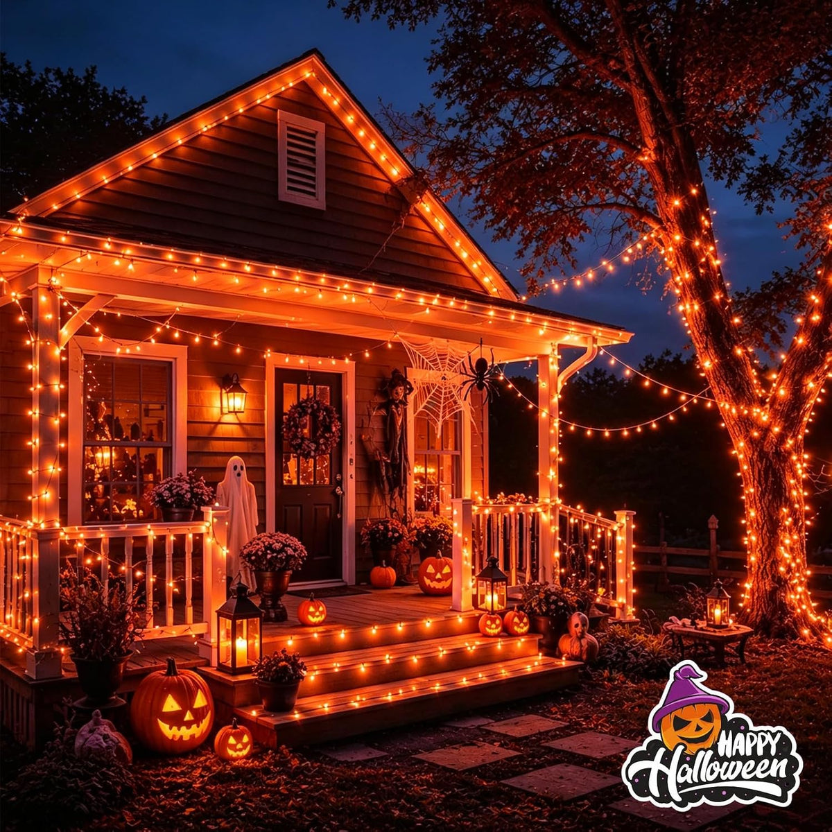 QITONG Halloween String Lights Outdoor Waterproof, 165ft 500 LED Orange led L...