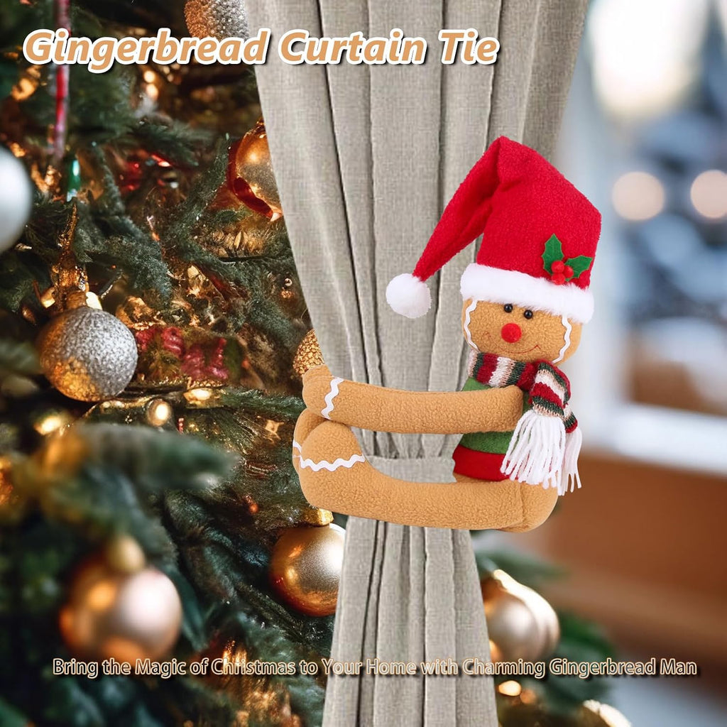 Gingerbread Man Christmas Tree Topper Decorations, Unique Funny Gingerbread Tree Topper Xmas Santa Hat Gingerbread Plush for Christmas Tree Wine Bottle Curtain Ornaments, Christmas Holiday Home Decor