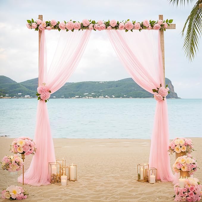 Arch Drapes for Wedding Arch Draping Fabric Blush Sheer Backdrop Curtain for Ceremony Bridal Party Decor 19Ft Length x 28" Width 2 Panel