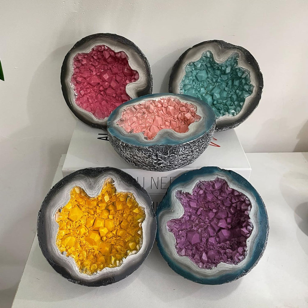 Decorative Resin Candle Holder Bowl, Natural Agate Design, Indoor Outdoor Aromatherapy Container (Purple, Large 2.36 * 4.72in)