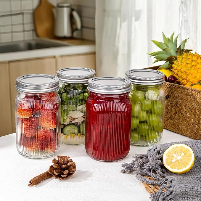 MirthMood 32 OZ Wide Mouth Mason Jars, 6 PACK Glass Mason Jars with airtight Lids, Quart mason jars wide mouth for Fermenting, Pickling, Freezing, Preserving, Meal Prep, Jar Décor