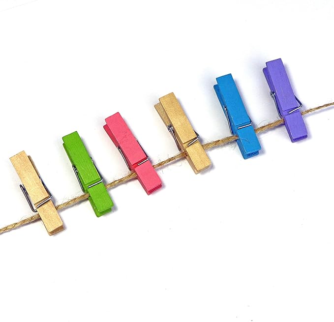 Mini Natural Wooden Clothespins, 60pcs, 1.4 Inch Photo Paper Peg Pin Craft Clips for Scrapbooking, Arts & Crafts, Hanging Photos (60pc Natural)