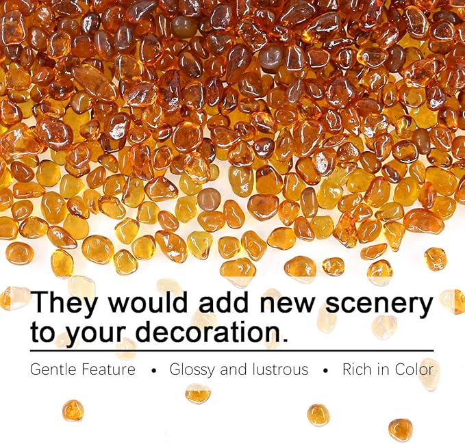 Hilitchi Glass Stones Non-Toxic Beautiful Smooth Vibrant Colors Vase Filler, Table Scatter, Aquarium Fillers, Gems Displaying, Gem Glass Confetti [Amber Stone Aprox. 1lb(455g)/Bag]