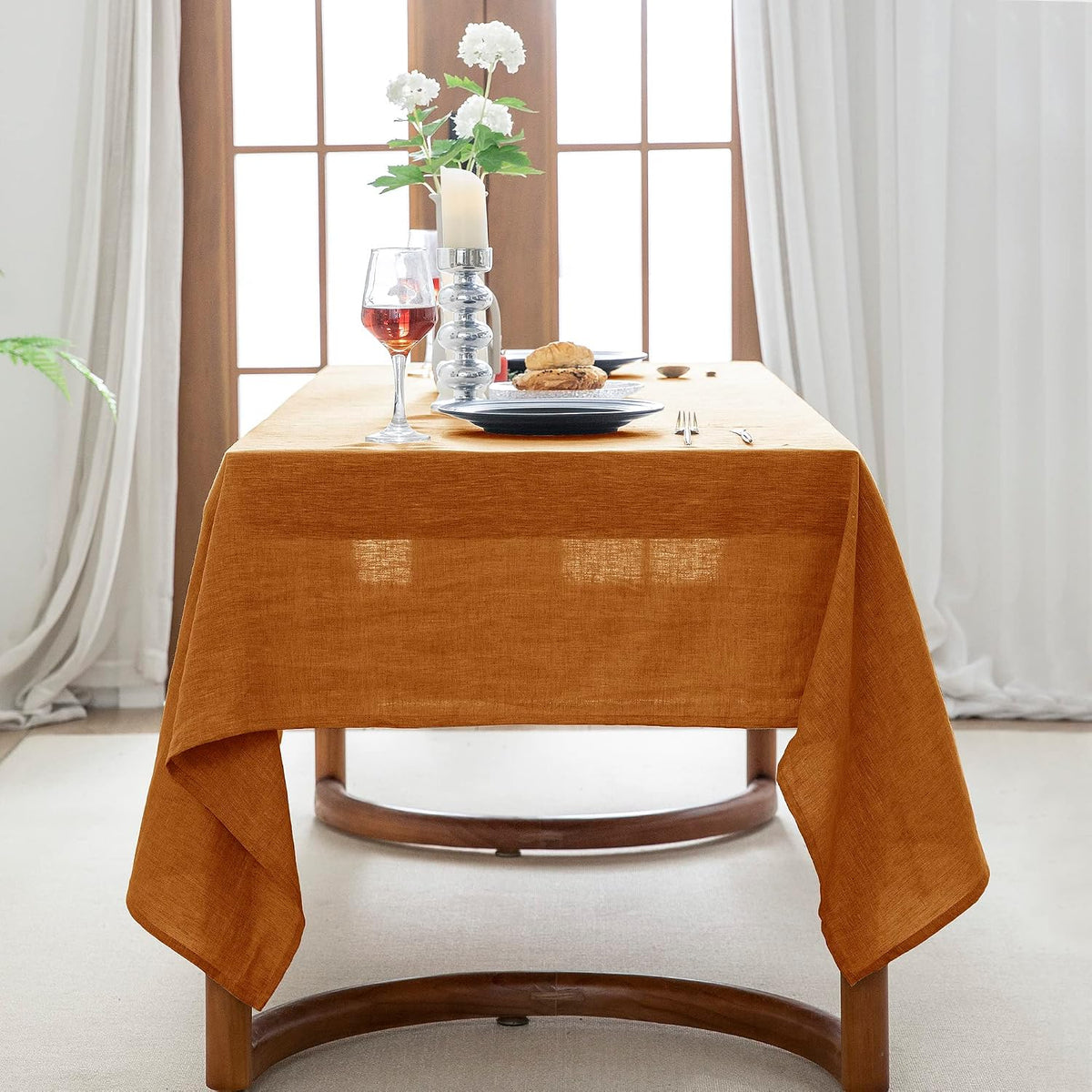 EVERLY 100% Pure Linen Rectangle Tablecloths 60x84Inches for Dining,Buffet Pa...