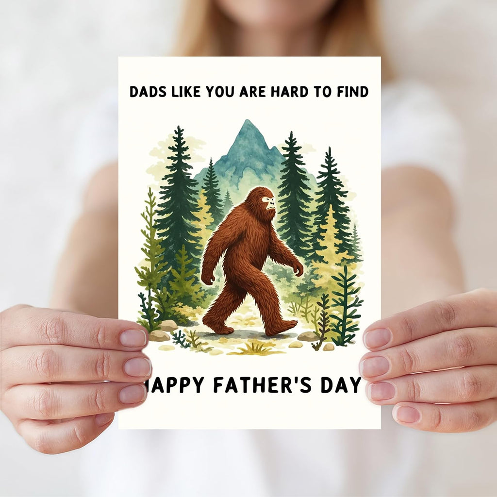 IDU Fathers Day Card, Funny Fathers Day Card Gifts Decorations for Dad from Daughter Son, Happy Father's Day Cards Gifts Ideas with Envelope, Unique Outdoor Bigfoot Theme Cards for Dad