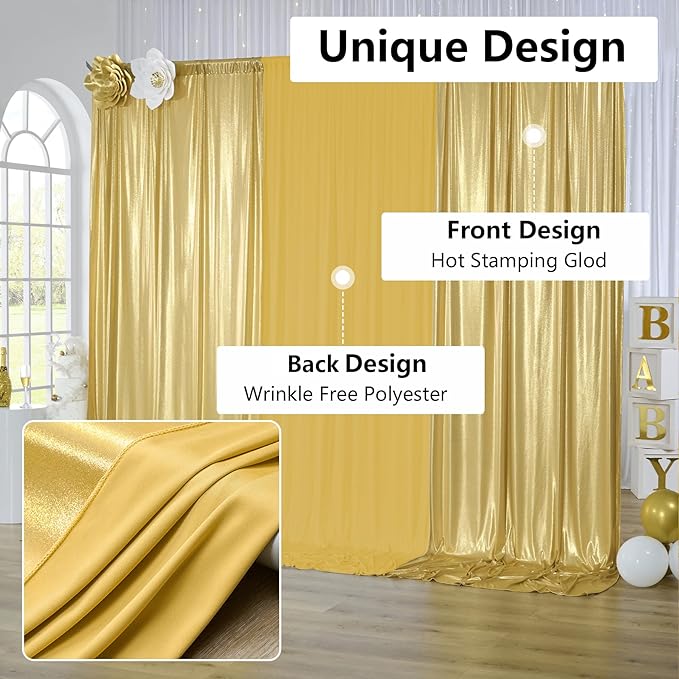 40x10 ft Wrinkle Free Gold Sequin Backdrop Curtain for Parties,Thick Not Fall Glitter Wedding Backdrop Drapes,8 Panels 5x10ft Shimmer Photo Wall Back Drop Cloth for Graduation Photography Background