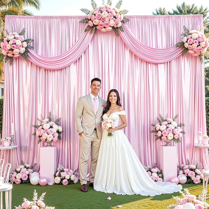 10x10 ft Pink Glitter Backdrop Curtain or Parties, Wrinkle Free Glitter Photo Backdrop Drapes 2 Panels 5x10FT Shimmer Back Drop Cloth for Baby Shower Wedding Birthday Photography Background Decor
