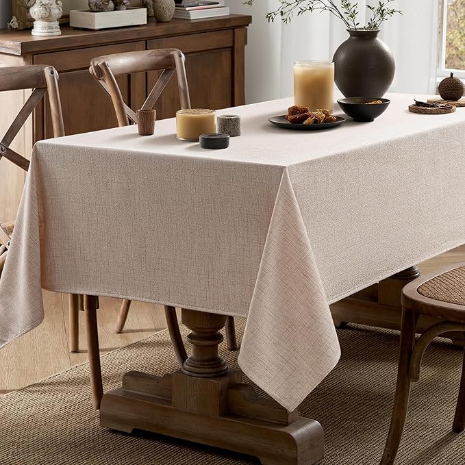 MIULEE Natural Linen Tablecloth 52x70 Inch Rectangle Table Cloth Waterproof,Stain Resistant & Wrinkle Resistant for Dining Party Wedding