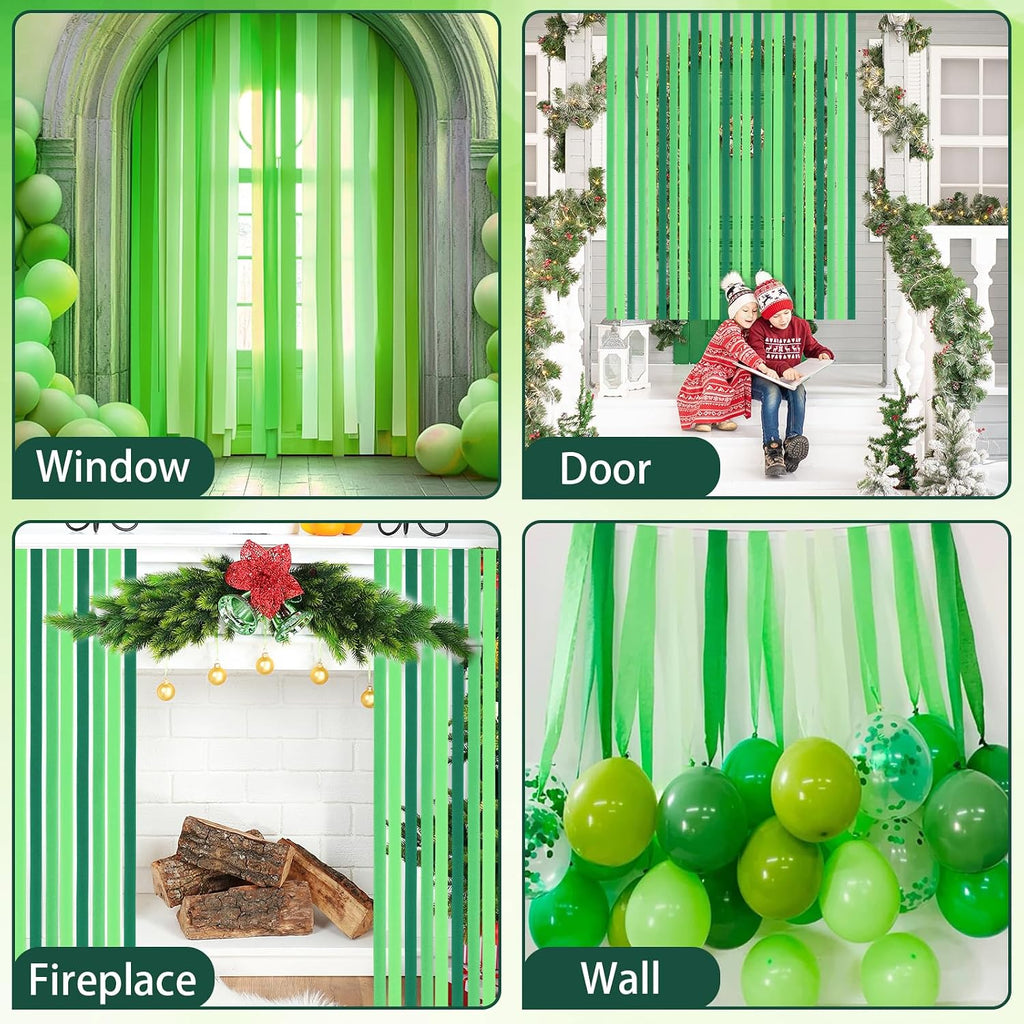 Green Crepe Paper Streamers 9 Rolls 738ft, Green Streamers Party Decorations for Wedding Decor Birthday Party Baby ShowerBride Shower DIY Gift Wrapping, 1.77 Inch x 82 Ft/Roll
