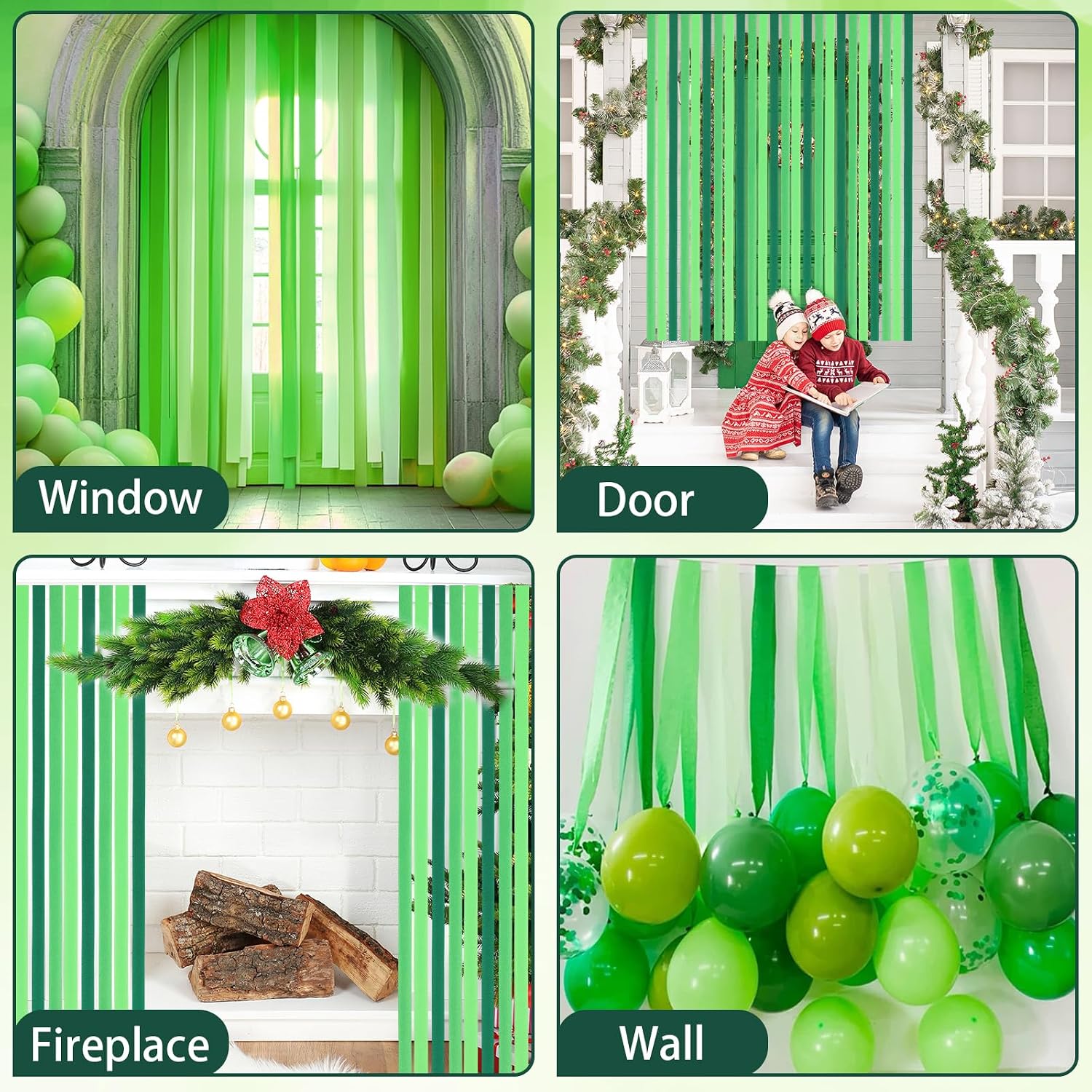 Green Crepe Paper Streamers 9 Rolls 738ft, Green Streamers Party Decorations for Wedding Decor Birthday Party Baby ShowerBride Shower DIY Gift Wrapping, 1.77 Inch x 82 Ft/Roll
