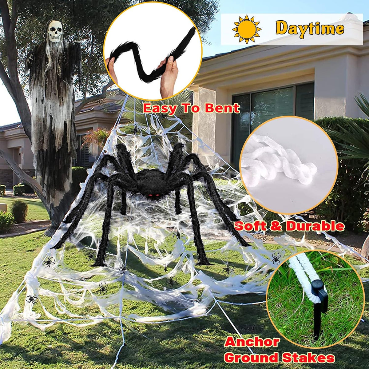 halloween decorations outdoor, 200 led halloween giant spider, close-up detail