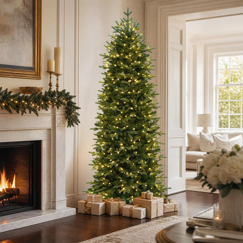 hykolity 7.5 ft prelit pencil christmas tree with, front angle view