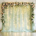 Fomcet Sage Green Tulle Backdrop Curtains with Lights String 10FT X 10FT Sheer Curtain with Lights Tulle Curtains Backdrop for Wedding Birthday Party Photo Shoot (2 Panels 5x10FT)
