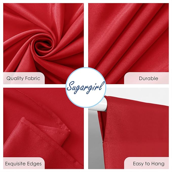 Sugargirl 10x10FT Red Backdrop Curtains Polyester Photo Backdrop Drapes Curtains 2 Panels with Rod Pockets for Party Birthday Wedding Photography Home Decoration
