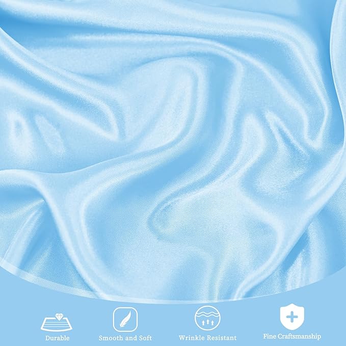 fani 12 Pack 120 Inch Light Blue Satin Tablecloth - Silky Round Tablecloth Overlay Smooth Fabric Table Cover, Bright Table Decoration for Wedding Party Banquet Events Restaurant Kitchen Dining