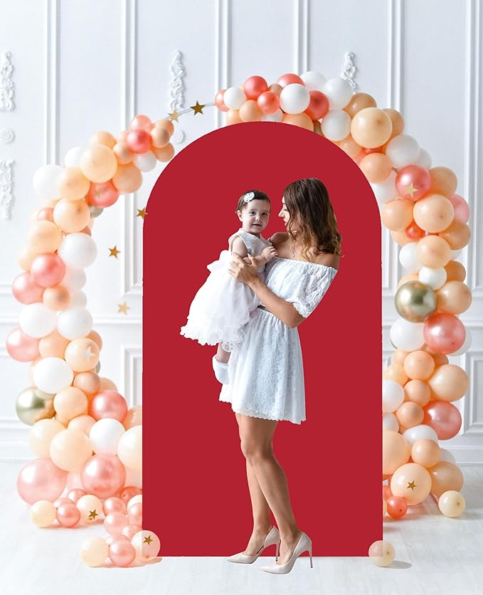 Red Arch Cover 6FT Spandex Wedding Arch Stand Covers Burgundy Arched Backdrop Cover Arch Covers Stretchy Backdrop for Wall Panels Chiara Back Drop Cover Baby Shower Balloon Party Decorations