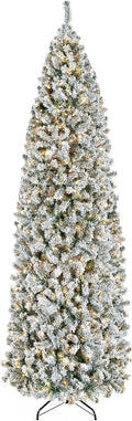 yaheetech 9ft pre-lit snow flocked pencil christmas tree, main product view