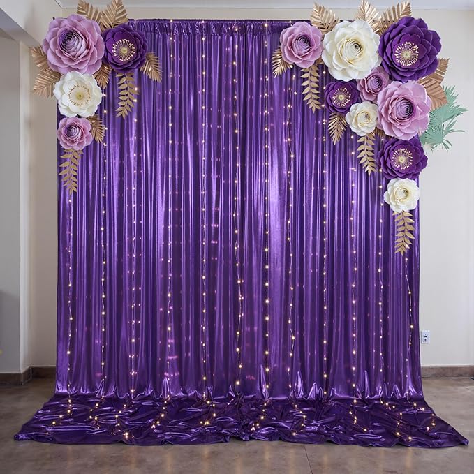 10x10 ft Purple Sequin Backdrop Curtain Panels for Parties, Wrinkle Free Glitter Photo Backdrop Drapes 2 Panels 5x10FT Shimmer Back Drop Cloth for Wedding Birthday Christmas Photography Background