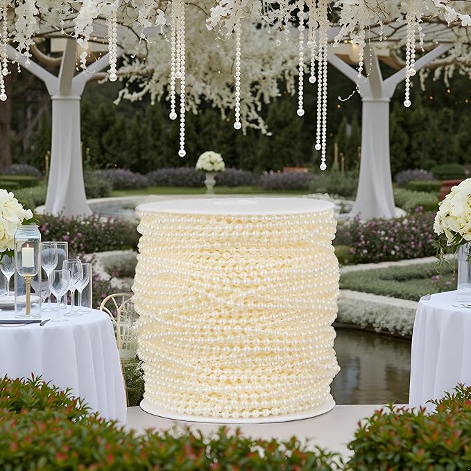 164 Feet Faux Pearl Beads Garland 3mm Craft String Pearls for Wedding Centerpiece Christmas Tree and Flowers Decoration DIY(Ivory)