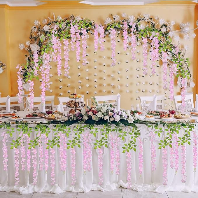 5 Pack Pink Wisteria Hanging Flowers Garland, 3.77 Feet Artificial Flower Vines, Fake Wisteria, Artificial Vines Hanging Garland for Backdrop Outdoor Yard Garden Decor