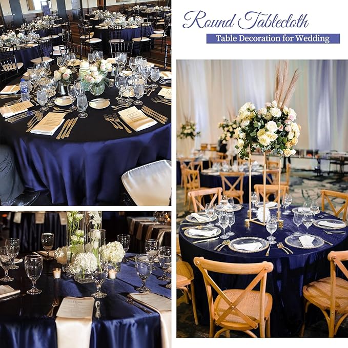 fani 6 Pack 120 Inch Navy Blue Satin Tablecloth - Premium Bright Silky Round Tablecloth Overlay Smooth Fabric Table Cover, Table Decoration for Wedding Party Banquet Events Restaurant Kitchen Dining
