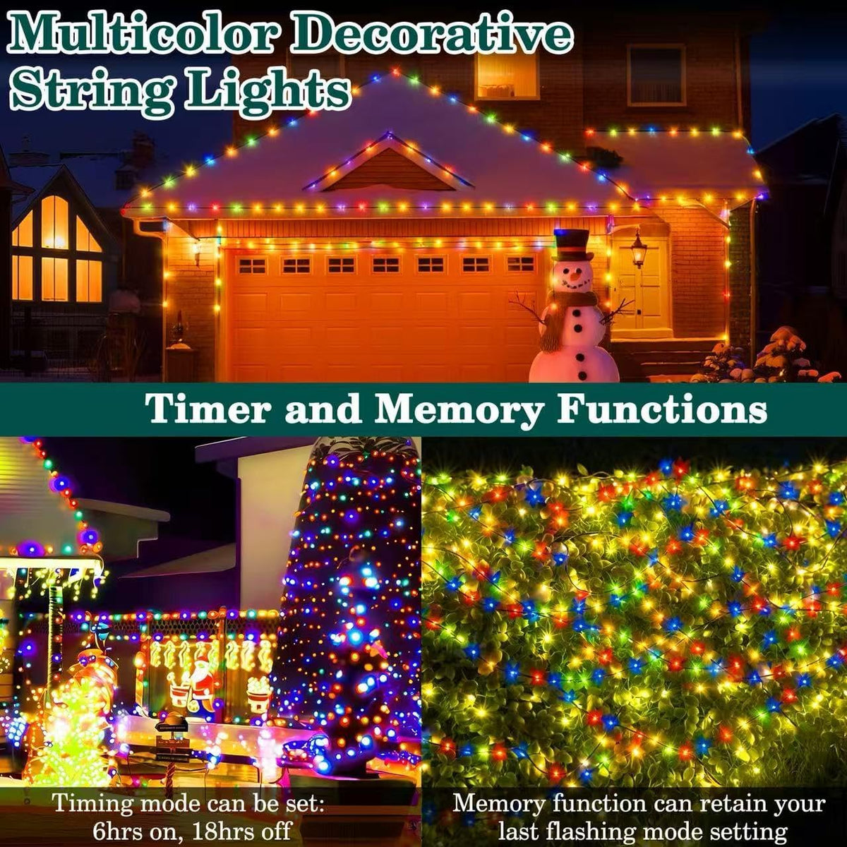 HYH Christmas Lights Outdoor 1000 LED 328FT String Lights Multicolored, IP67 ...