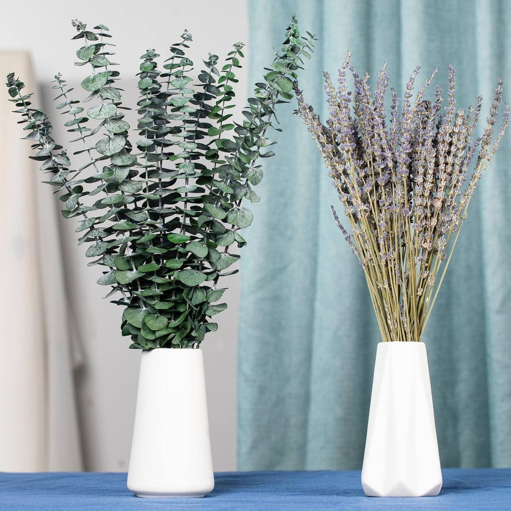 Mixed Dried Eucalyptus Stems with Lavender Flowers Bundle for Shower, 17'' Natural Eucalyptus Leaves Branches Hanging Shower Plant for SPA Home Fragrance Bathroom Table Vase Decor, 2 Pack