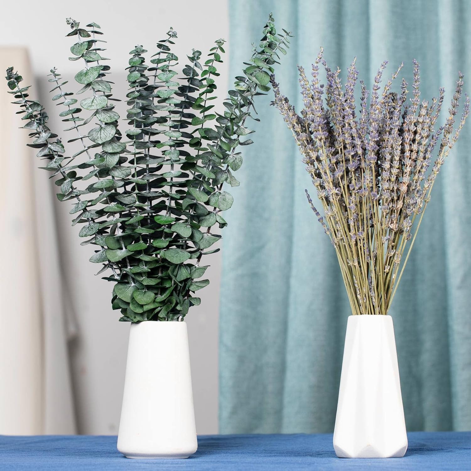 Mixed Dried Eucalyptus Stems with Lavender Flowers Bundle for Shower, 17'' Natural Eucalyptus Leaves Branches Hanging Shower Plant for SPA Home Fragrance Bathroom Table Vase Decor, 2 Pack