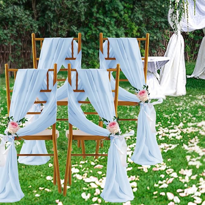 SiinvdaBZX 2 Panels Wedding Arch Draping Fabric 30" x 20Ft Light Blue Sheer Chiffon Fabric Outdoor Extra Long Decorative Drapery for Party Ceremony Ceiling Curtain Backdrop